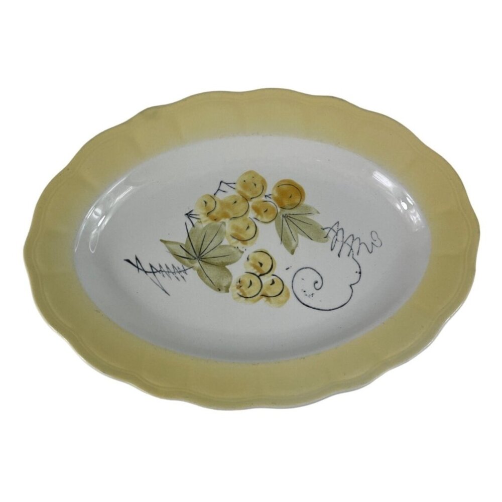 Vintage Corona Ironstone Oval Shaped Platter Yellow & Green Scalloped Border - Picture 1 of 10